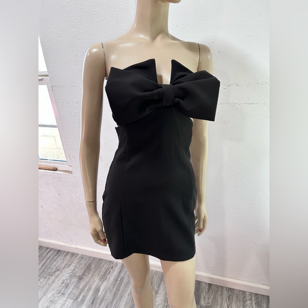 Zara Strapless Black Dress with Bow - Picture 2 of 16